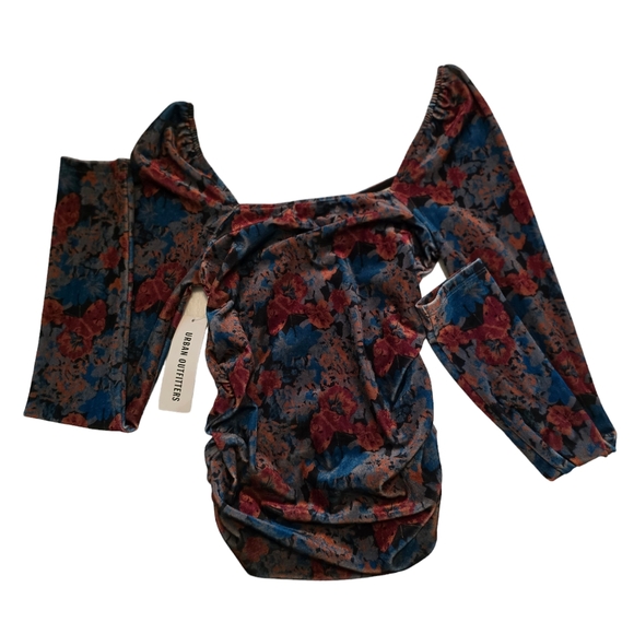 NEW URBAN OUTFITTERS Multi Color Top Laced Bust Long Sleeves Ruched Sides Small - Picture 4 of 9